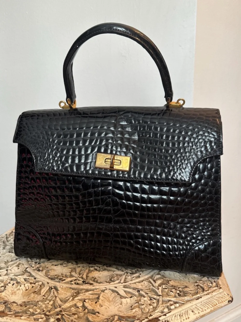 1970 Giotti hand made Firenze Black alligator skin handbag